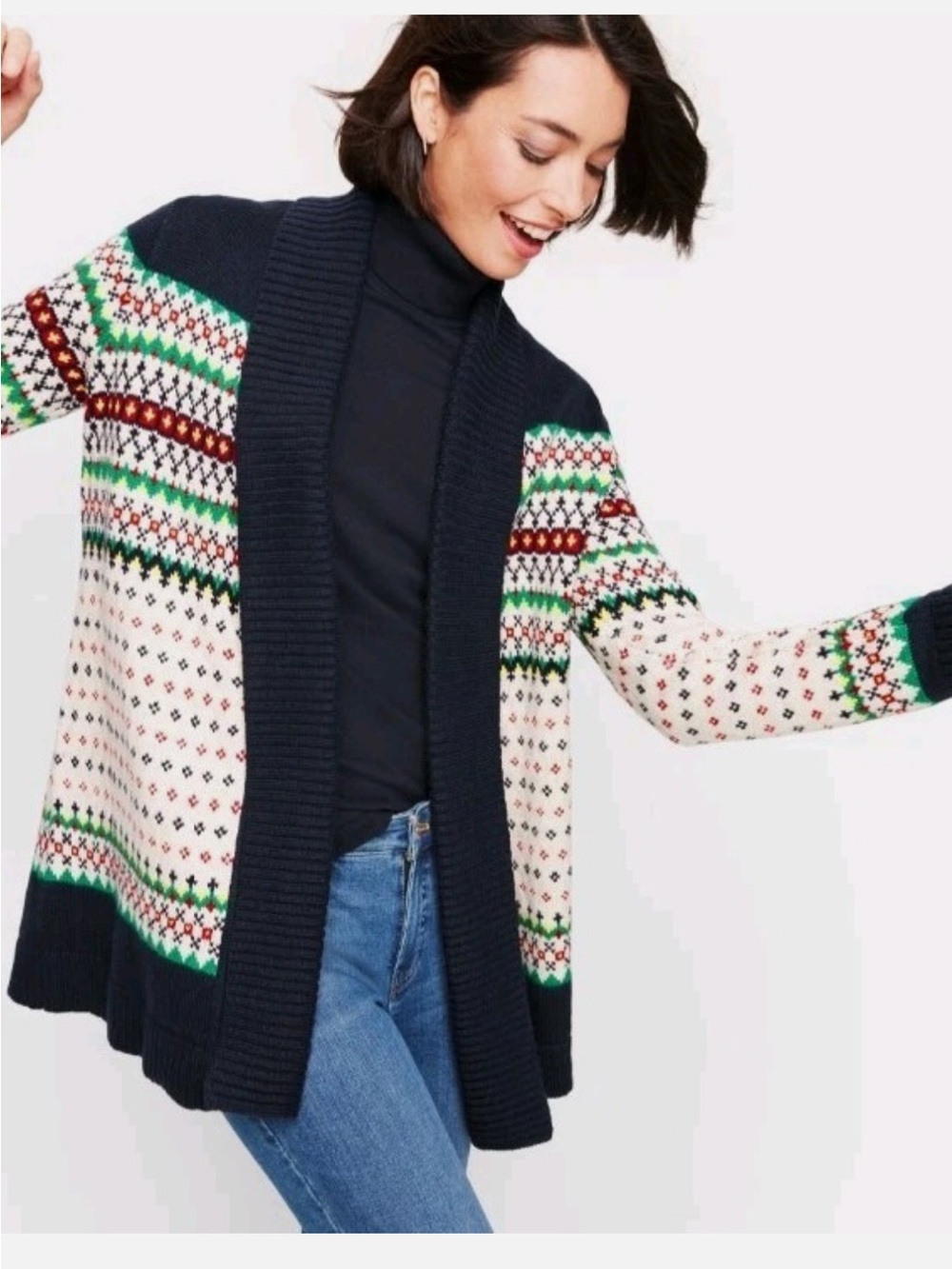 Talbots Cardigan Womens L Birdseye Shawl Collar Nordic Sweater Academia